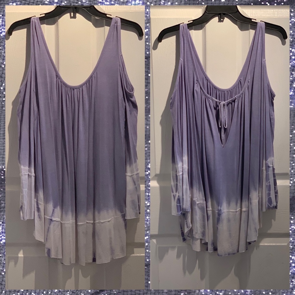 Periwinkle & White Tie-Dyed Cold Shoulder Top